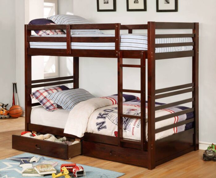 Dule Transitional Twin over Twin Solid Wood Bunk Bed in Dark Walnut